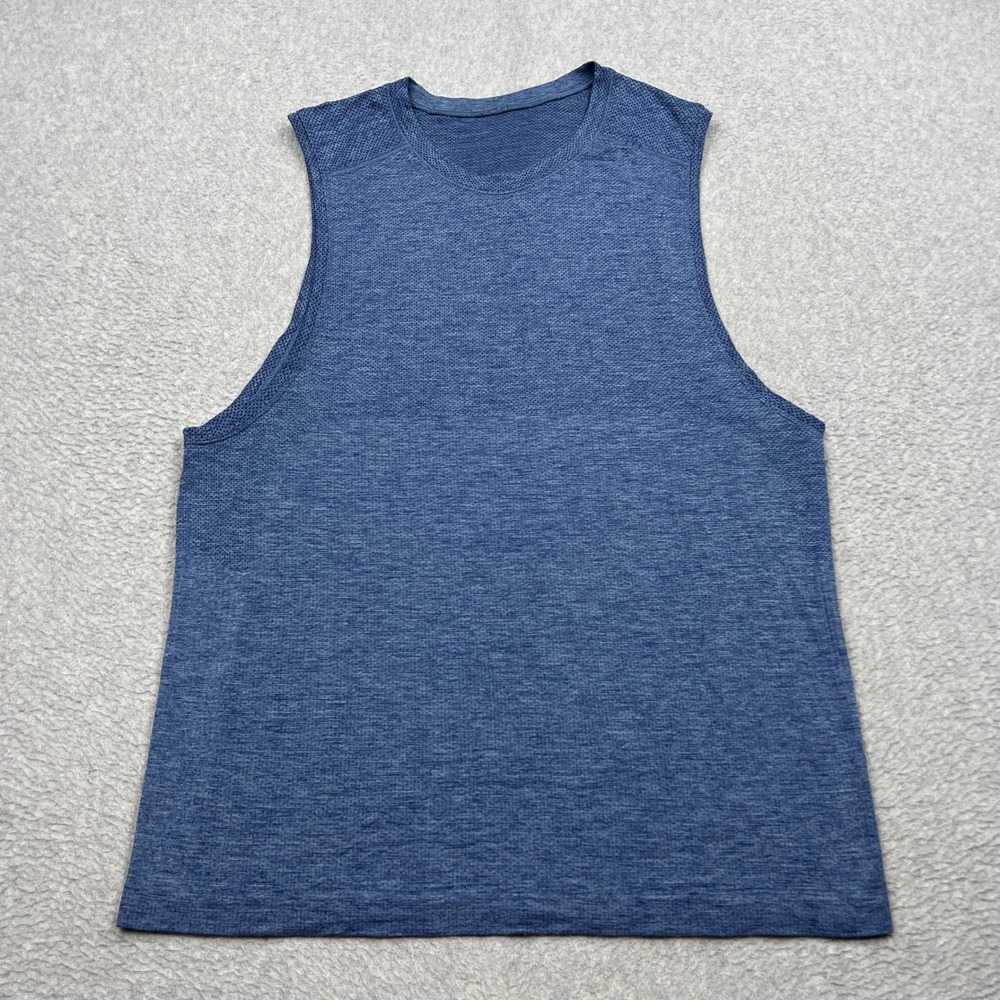 Lululemon Tank Top Mens Medium Blue Heather Mesh Metal Vent Tech Sleeveless Gym